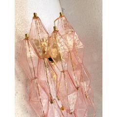 Set of Two Contemporary Pink Poliedri Murano Glass Gold 24k Wall Sconces - 4303371