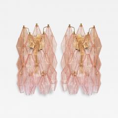 Set of Two Contemporary Pink Poliedri Murano Glass Gold 24k Wall Sconces - 4306142