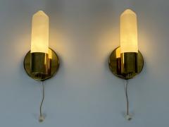 Set of Two Elegant Bauhaus Brass Opaline Glass Sconces Germany 1950s - 4547832