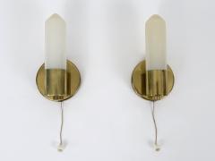 Set of Two Elegant Bauhaus Brass Opaline Glass Sconces Germany 1950s - 4547833