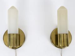 Set of Two Elegant Bauhaus Brass Opaline Glass Sconces Germany 1950s - 4547834