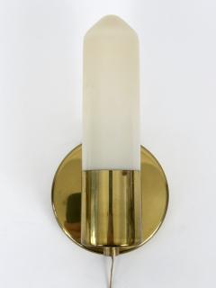 Set of Two Elegant Bauhaus Brass Opaline Glass Sconces Germany 1950s - 4547837