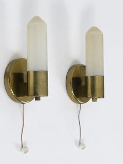 Set of Two Elegant Bauhaus Brass Opaline Glass Sconces Germany 1950s - 4547838