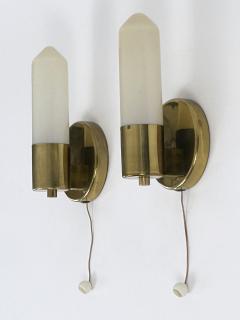 Set of Two Elegant Bauhaus Brass Opaline Glass Sconces Germany 1950s - 4547840