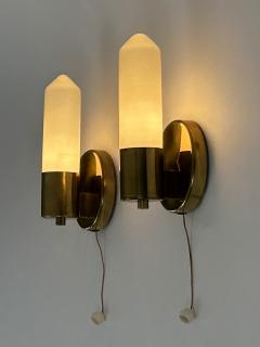 Set of Two Elegant Bauhaus Brass Opaline Glass Sconces Germany 1950s - 4547841