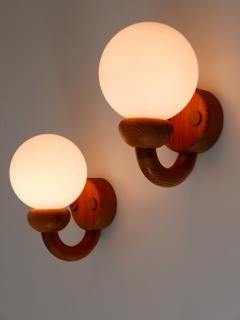 Set of Two Elegant Mid Century Modern Swedish Pine Opaline Glass Sconces 1960s - 2688585