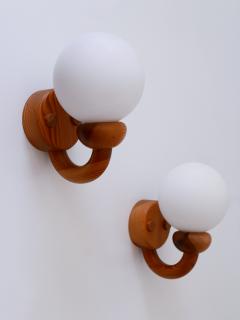 Set of Two Elegant Mid Century Modern Swedish Pine Opaline Glass Sconces 1960s - 2688586