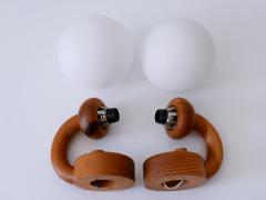 Set of Two Elegant Mid Century Modern Swedish Pine Opaline Glass Sconces 1960s - 2688594