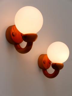 Set of Two Elegant Mid Century Modern Swedish Pine Opaline Glass Sconces 1960s - 2688595