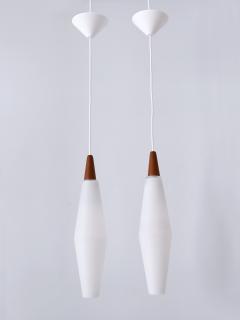 Set of Two Elegant Scandinavian Opaline Glass Teak Pendant Lamps 1960s - 3328940