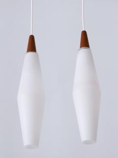 Set of Two Elegant Scandinavian Opaline Glass Teak Pendant Lamps 1960s - 3328941
