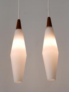 Set of Two Elegant Scandinavian Opaline Glass Teak Pendant Lamps 1960s - 3328942