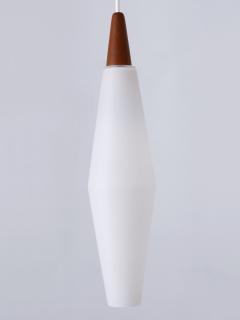 Set of Two Elegant Scandinavian Opaline Glass Teak Pendant Lamps 1960s - 3328943