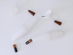 Set of Two Elegant Scandinavian Opaline Glass Teak Pendant Lamps 1960s - 3328947