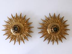 Set of Two Exceptional Mid Century Modern Sunburst Flush Mounts or Sconces 1950s - 4043890