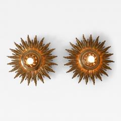 Set of Two Exceptional Mid Century Modern Sunburst Flush Mounts or Sconces 1950s - 4048020