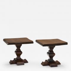 Set of Two Handcrafted Wood Side Tables Europe 1970s - 3590828