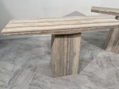Set of Two Italian Travertine Console Tables 1970s - 4308770
