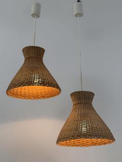 Set of Two Lovely Mid Century Modern Rattan Diabolo Pendant Lamps Germany 1960s - 4757269