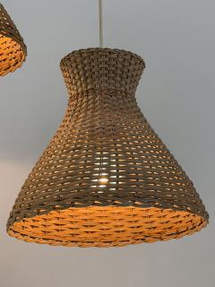 Set of Two Lovely Mid Century Modern Rattan Diabolo Pendant Lamps Germany 1960s - 4757275