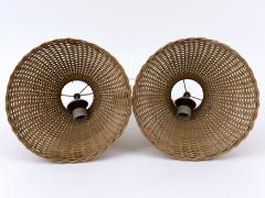 Set of Two Lovely Mid Century Modern Rattan Diabolo Pendant Lamps Germany 1960s - 4757280