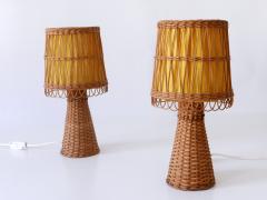 Set of Two Lovely Mid Century Modern Rattan Wicker Table Lamps Germany 1960s - 2932804