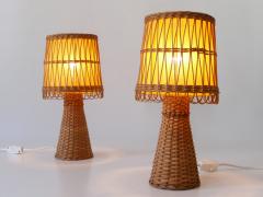 Set of Two Lovely Mid Century Modern Rattan Wicker Table Lamps Germany 1960s - 2932805