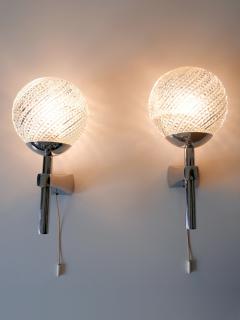 Set of Two Lovely Mid Century Modern Textured Glass Sconces or Wall Lamps 1970s - 3366148