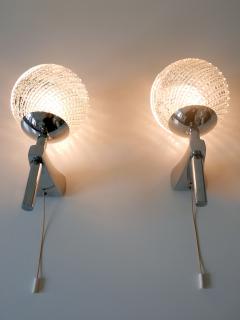 Set of Two Lovely Mid Century Modern Textured Glass Sconces or Wall Lamps 1970s - 3366149