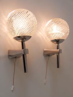 Set of Two Lovely Mid Century Modern Textured Glass Sconces or Wall Lamps 1970s - 3366153