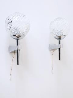 Set of Two Lovely Mid Century Modern Textured Glass Sconces or Wall Lamps 1970s - 3366155