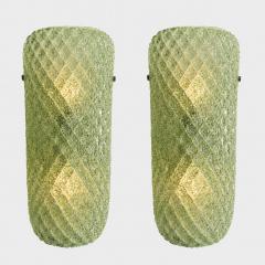 Set of Two Mid Century Modern Green Graniglia Rombus Murano Glass Wall Sconces - 4718534