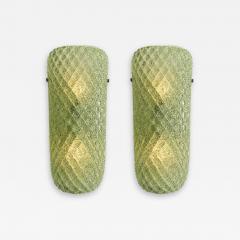 Set of Two Mid Century Modern Green Graniglia Rombus Murano Glass Wall Sconces - 4718787