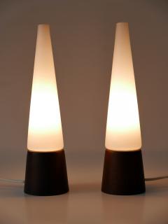 Set of Two Mid Century Modern Opaline Glass Teak Table Lamps Scandinavia 1960s - 2963711