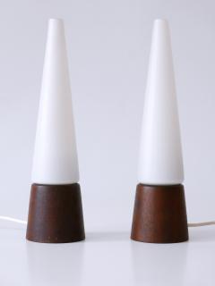 Set of Two Mid Century Modern Opaline Glass Teak Table Lamps Scandinavia 1960s - 2963714