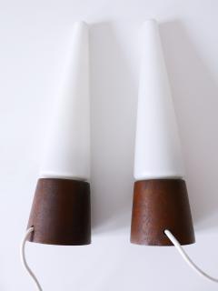 Set of Two Mid Century Modern Opaline Glass Teak Table Lamps Scandinavia 1960s - 2963718