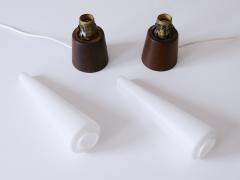 Set of Two Mid Century Modern Opaline Glass Teak Table Lamps Scandinavia 1960s - 2963725