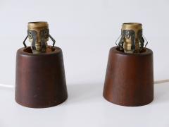 Set of Two Mid Century Modern Opaline Glass Teak Table Lamps Scandinavia 1960s - 2963727