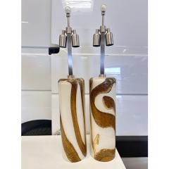 Set of Two Milky White Gold and Amber Murano Glass Table Lamps - 4302687