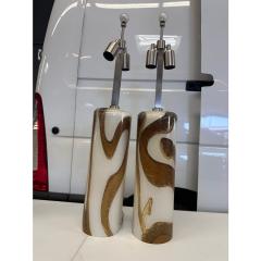 Set of Two Milky White Gold and Amber Murano Glass Table Lamps - 4302691