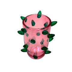 Set of Two Pink and Green Murano Glass Art Deco Vases with Applied Spikes 80s - 4747579