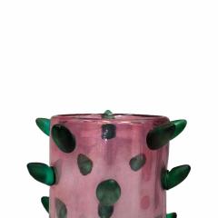 Set of Two Pink and Green Murano Glass Art Deco Vases with Applied Spikes 80s - 4747583