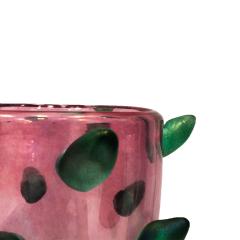 Set of Two Pink and Green Murano Glass Art Deco Vases with Applied Spikes 80s - 4747585