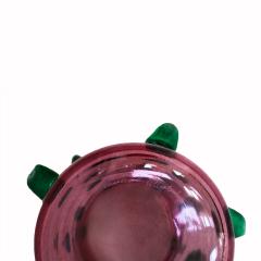 Set of Two Pink and Green Murano Glass Art Deco Vases with Applied Spikes 80s - 4747586
