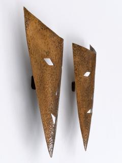 Set of Two Rare Hand Hammered Copper Wall Objects or Masks Germany 1960s - 4757345