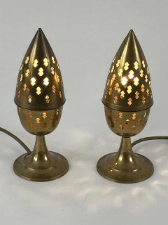 Set of Two Rare Lovely Perforated Brass Bedside Table Lamps Sweden 1960s - 4592625