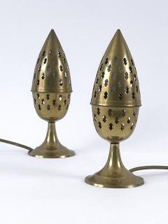 Set of Two Rare Lovely Perforated Brass Bedside Table Lamps Sweden 1960s - 4592626