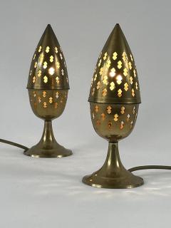 Set of Two Rare Lovely Perforated Brass Bedside Table Lamps Sweden 1960s - 4592627