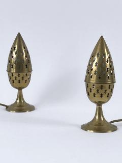 Set of Two Rare Lovely Perforated Brass Bedside Table Lamps Sweden 1960s - 4592628