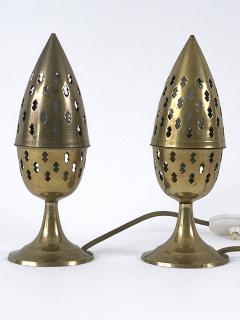 Set of Two Rare Lovely Perforated Brass Bedside Table Lamps Sweden 1960s - 4592630